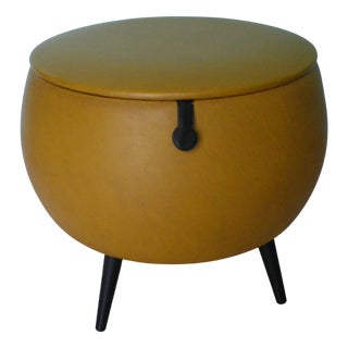 Sewing Box Ottoman in Faux Leather with Wooden Legs, 1960s For Sale