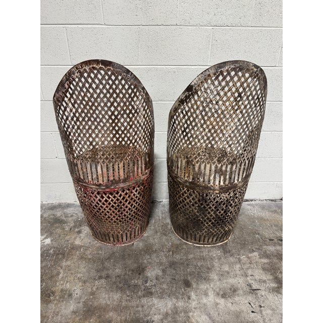 Rustic Industrial Metal Outdoor Chairs - A Pair For Sale - Image 4 of 9