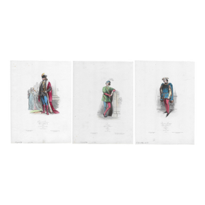 French Fashions of the 15th Century Hand Colored Engravings - Set of 3