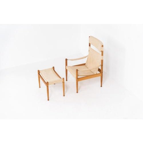 Niels Eilersen Set of Oak Safari Chair & Ottoman by Niels Eilersen for Erik Wørts For Sale - Image 4 of 15