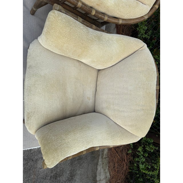 1980s McGuire Rattan Lounge Chairs With Upholstered Seats - A Pair For Sale - Image 5 of 17