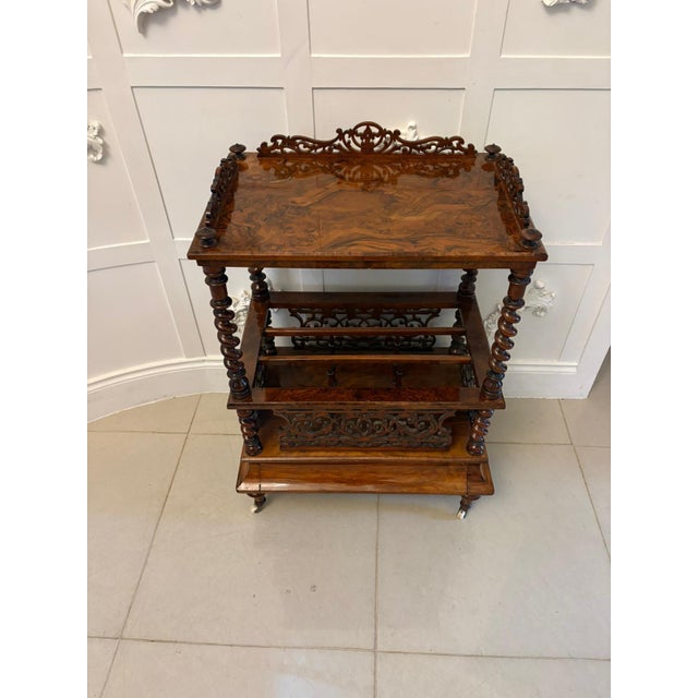 Wood Antique Victorian Burr Walnut Canterbury Magazine Rack, 1860 For Sale - Image 7 of 13