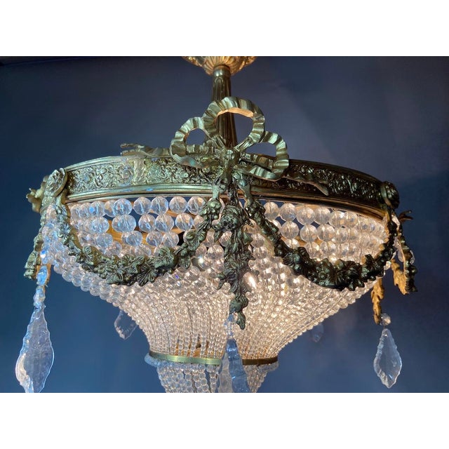 1970s French Louis XVI Gold Bronze Chandelier 4Lt For Sale - Image 10 of 14
