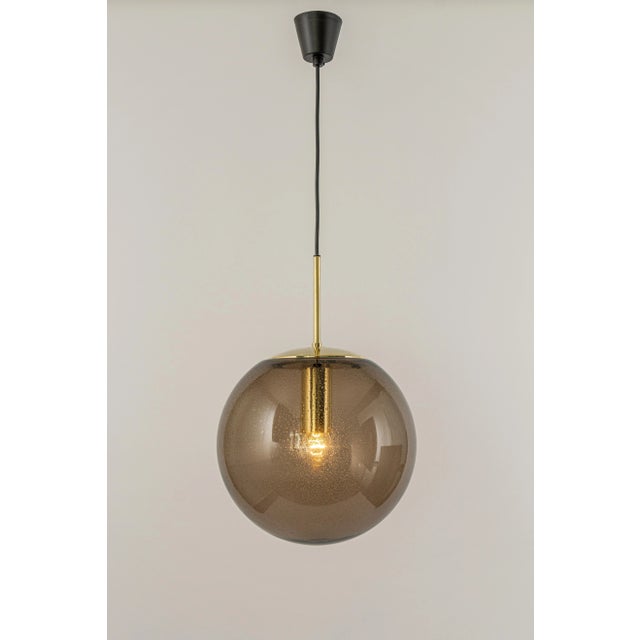 Large Smoky Glass Ball and Brass Pendant Lamp from Limburg, Germany, 1970s For Sale - Image 6 of 13