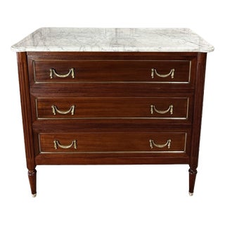 Louis XVI Commode with White Marble Top, 1970s For Sale