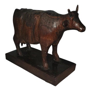 1940s Signed m.o. Thomas Carved Wooden Cow For Sale