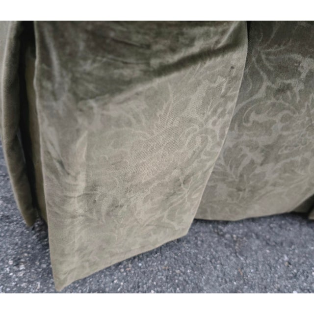 Tufted Faded Olive Velvet Skirted Ottomans on Casters For Sale - Image 4 of 5