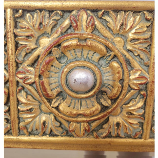 Gold Vintage Large Gold Silver Leaf Medallion Rectangular Hollywood Regency Harrison& Gil Style Wall Mirror For Sale - Image 8 of 11