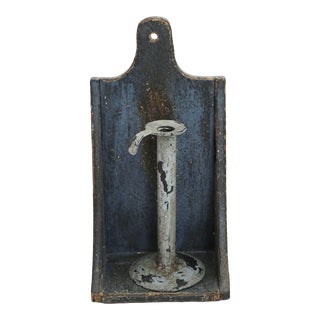 Rustic Wood Wall Shelf With Candle Holder For Sale