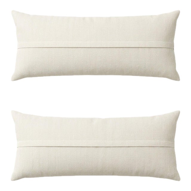 White Tiger Suzani Lumbar Pillow Cover 18'' X 54'' - Set of Two For Sale - Image 4 of 4