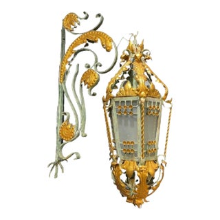 Early 20th Century Green and Gold Wrought Iron Lantern For Sale
