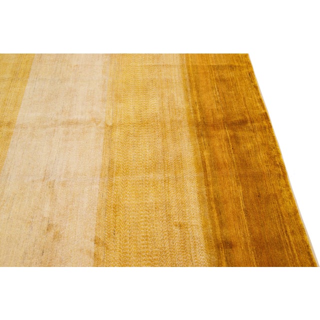 Modern Persian Gabbeh Handmade Square Wool Rug With Goldenrod Motif For Sale In New York - Image 6 of 9