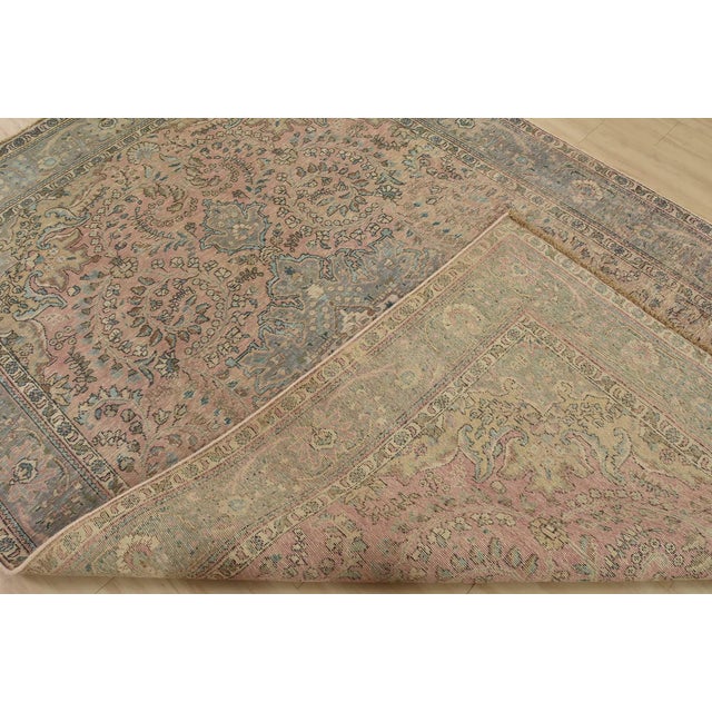 Tabriz Rug 6’8” X 9’11” Pink Wool Vintage Distressed Hand-Knotted Carpet For Sale - Image 14 of 15