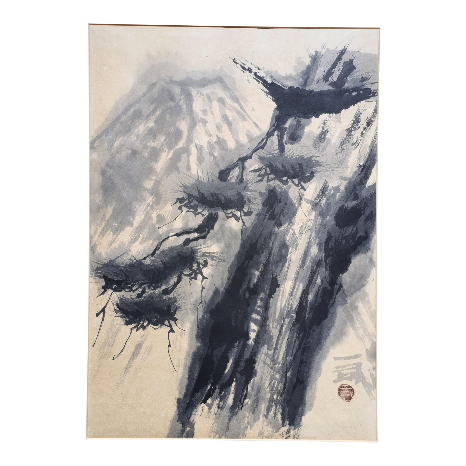 Japanese SumiE Painting, Mount Fuji by Nihonga Painter Kazushi Akabane