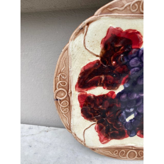 French Country French Majolica Grapes Plate Orchies, Circa 1900 For Sale - Image 3 of 6