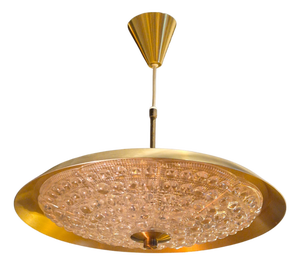 Vintage Swedish Pendant in Brass and Orrefors Glass by Carl Fagerlund, 1890s