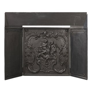 Antique Rococo Style Fireback in Cast Iron, France, 1780 For Sale