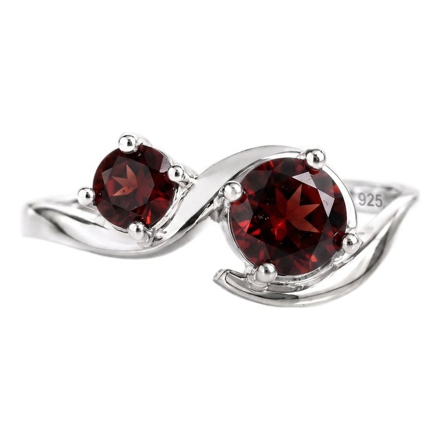 Natural Garnet Two Stone Ring | 925 Sterling Silver Bypass Band | January Birthstone Toi Et Moi Ring Us 7 (All Sizes Available) For Sale