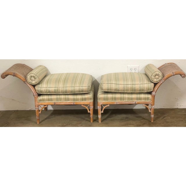 This is a wonderful Regency style lymed faux bamboo and cane bench or chaise. It is unmarked and in very good condition,...
