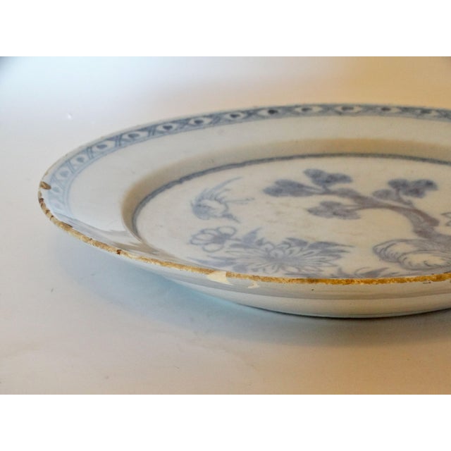 Blue Antique Dutch Delft Chinoiserie Platter Charger 14" Diameter Large Blue White For Sale - Image 8 of 10