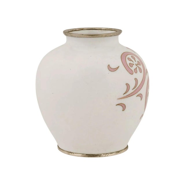 Japanese Cloisonne Enamel Vase Ando School Pink White Minimalist For Sale In New York - Image 6 of 7