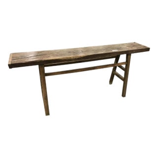 Antique Primitive Wood Mortise Workbench Console Table For Sale