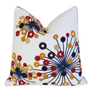 Contemporary Modern Colorful Abstract Woven Burst of Flowers Pillow Cover 20” Square
