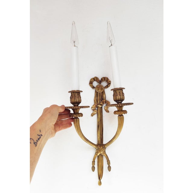 Gold Large French Louis XVI Style Gilt Bronze Wall Sconces, 1890s, Set of 2 For Sale - Image 8 of 11