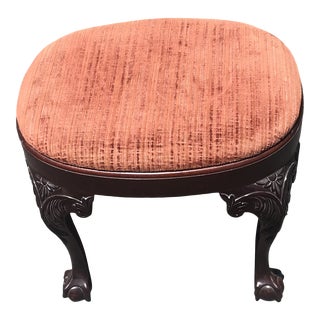 Kindel Chippendale-Style Carved Mahogany Footstool With Ball & Claw Feet For Sale