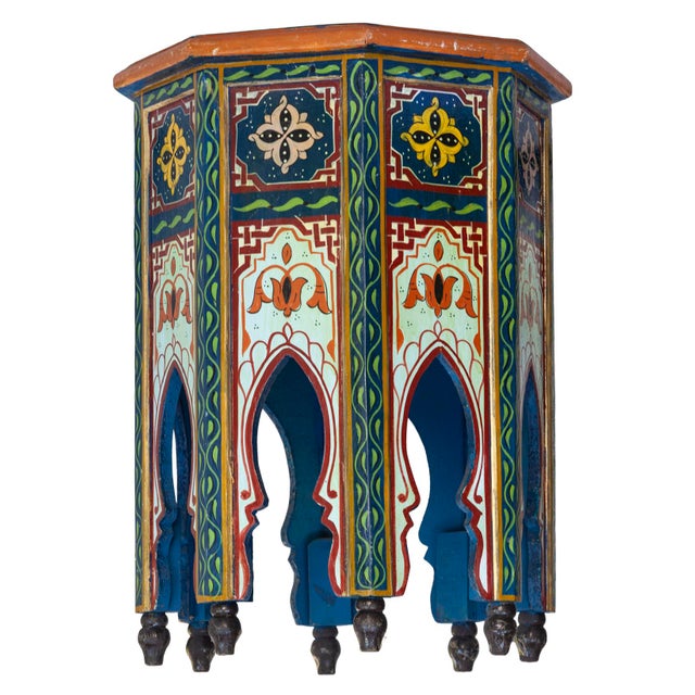 Pair Of Vintage Hand Painted Moroccan Side Tables For Sale - Image 4 of 14
