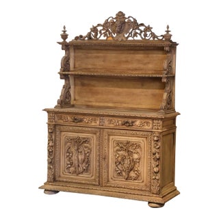 19th Century French Black Forest Carved Bleached Oak Hunt Buffet Desserte For Sale