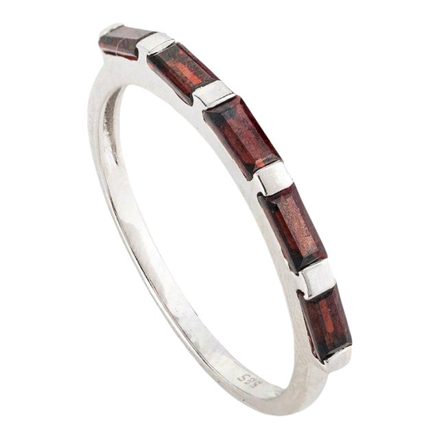 Baguette Cut Garnet Gemstone Half Band Ring Size 4.5 For Sale