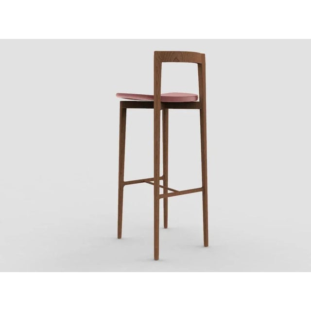 Contemporary Modern Linea 613 Grey Bar Chair in Red Leather and Wood by Collector Studio For Sale - Image 3 of 4