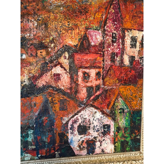 Vintage Abstract Cityscape Oil on Canvas Signed Artist For Sale - Image 10 of 14