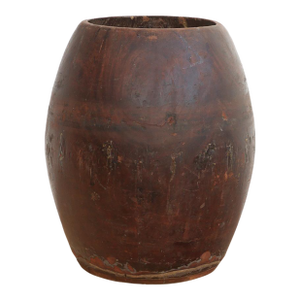Antique Patinated Espresso Brown Barrel Pot