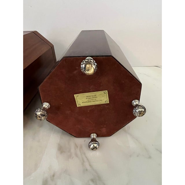 1980s Maitland Smith Mahogany Wood Storage Trinket Box Container 925 Sterling Trim Hollywood Regency For Sale - Image 10 of 12