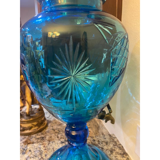Monumental Antique 19th Century Blue Cut Glass Brandy Decanter For Sale - Image 4 of 9