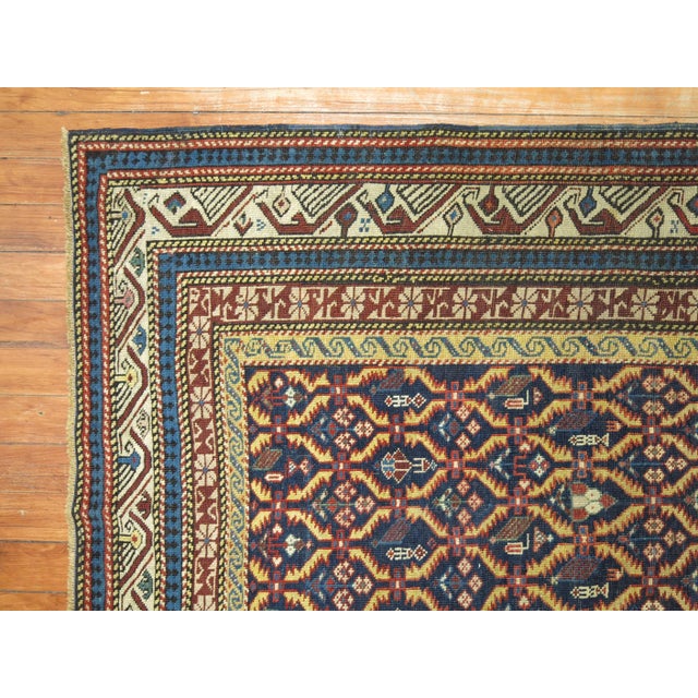 1900 - 1909 Tribal Navy Blue Antique Kuba Caucasian Handwoven Early 20th Century Rug For Sale - Image 5 of 6