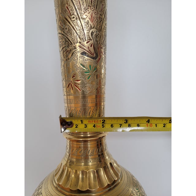 Indian Vintage Hand Painted Brass Side Table Lamp From India For Sale - Image 3 of 16