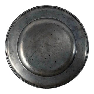 Large Continental Pewter Round Single-reeded Plate For Sale