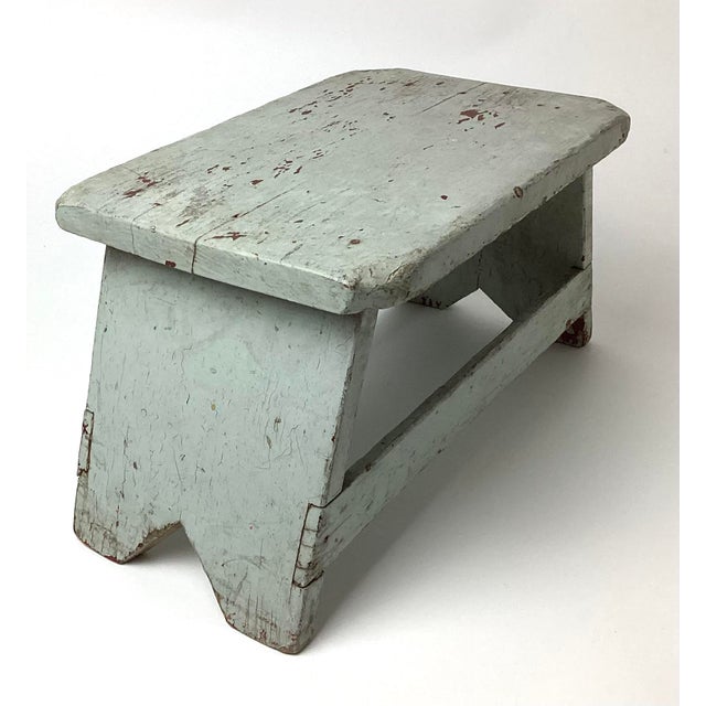 Early 1900s Antique Primitive Wood Footstool Bench in Great Old Paint ...