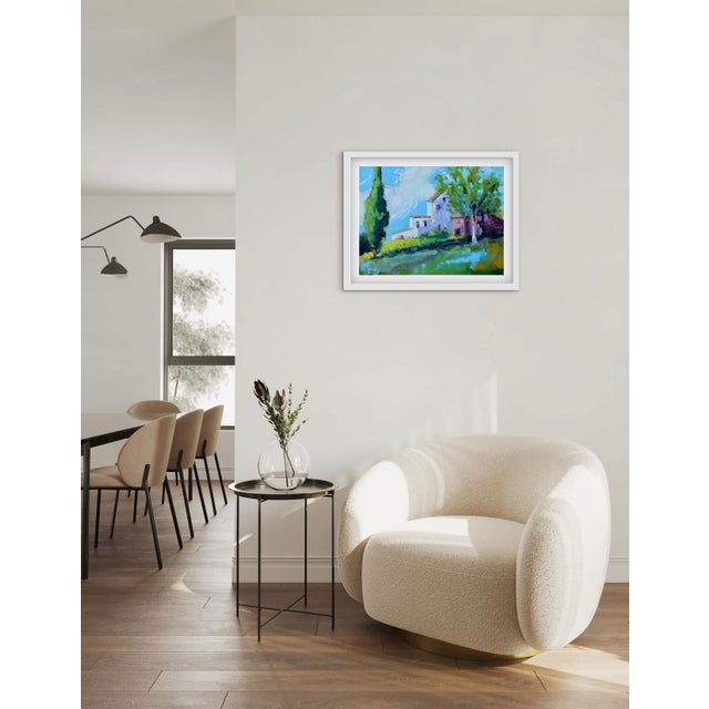 Modern Impressionist Sunlit Farm Oil Landscape For Sale - Image 13 of 15