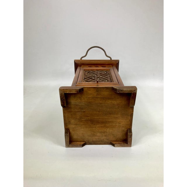 Brown 20th Century Hand Carved Wooden Lantern With Lattice Siding and a Drawer For Sale - Image 8 of 11