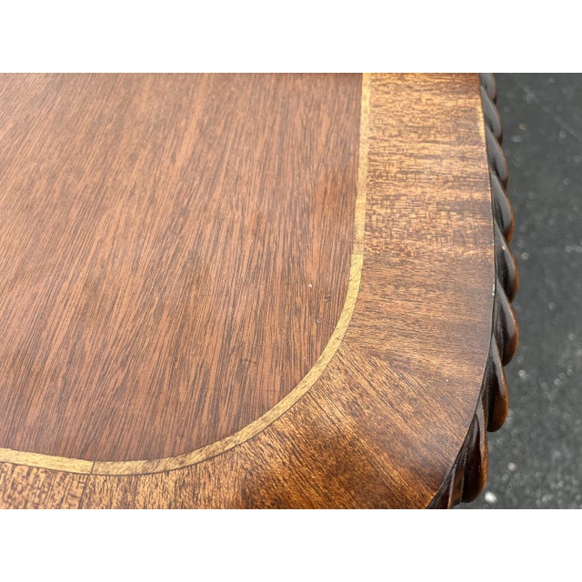 Wood Banded Mahogany Chippendale Style Double Pedestal Extension Dining Table- Mid 1900s For Sale - Image 7 of 12