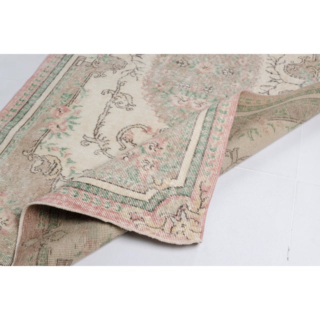 1960s Muted Sage Green and Soft Rose Pink Turkish Rug For Sale - Image 4 of 10