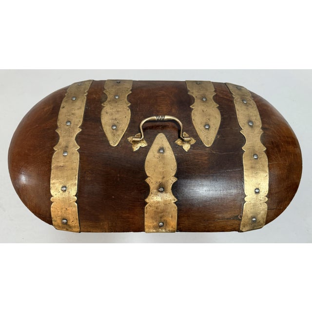 Mid 19th Century 19th Century Middle Eastern Brass-Mounted Domed Teak Wood Box For Sale - Image 5 of 11