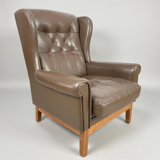 1970s Nordic Wingback Chairs in Brown Leather, 1970, Set of 2 For Sale - Image 5 of 10