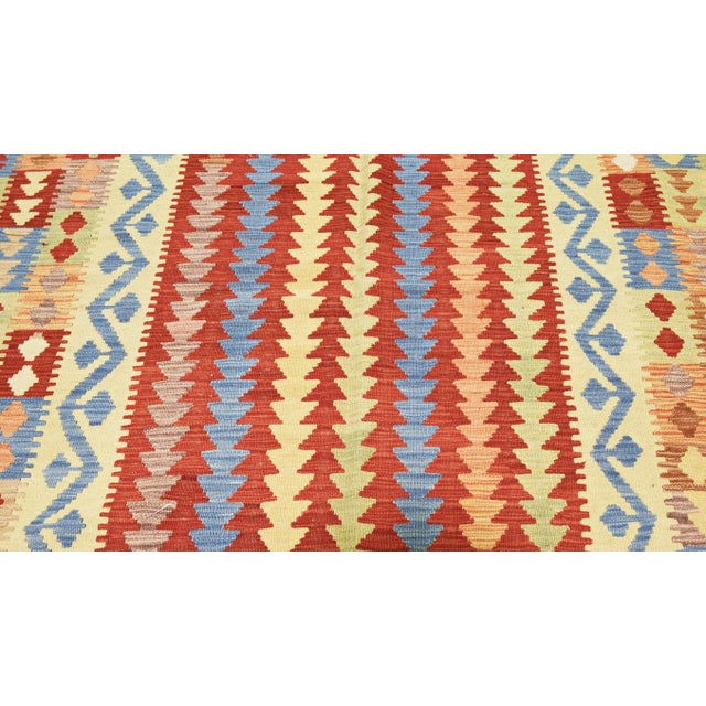Vintage Afghan Maimana hand woven kilim with natural colors,organic wool and geometric pattern.