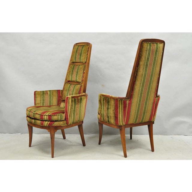 Mid-Century Modern Vintage Mid Century Modern Walnut Panel Back Sculptural Lounge Arm Chairs - Pair For Sale - Image 3 of 16