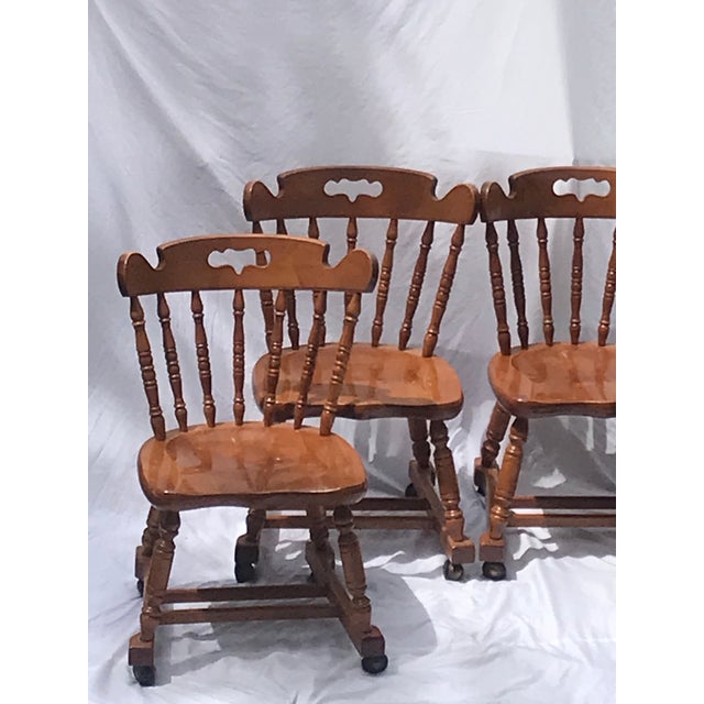MCM Vintage Tell City Tavern Chairs Rolling Wood Dining Chairs For Sale - Image 12 of 17